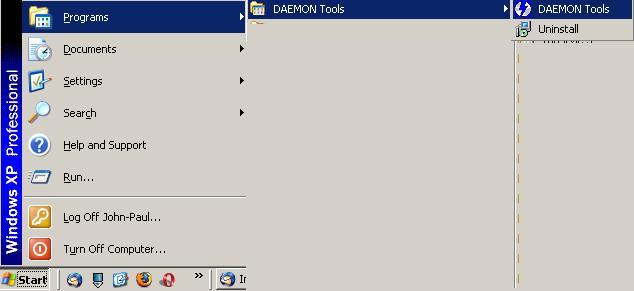 Plaatje van het programma menu van Daemon tools.