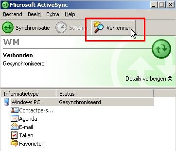 Open de activesync verkenner.