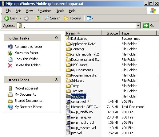 Selecteer en op de Windows map van uw PDA.