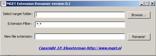 het startscherm van de MGET File Extension Renamer