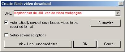 Het create flash video download dialoog.