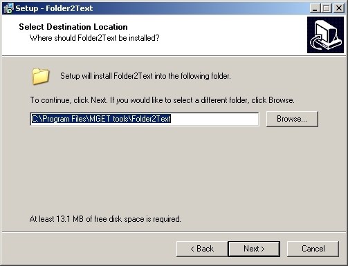 Folder2text standaard installatie map in program files\MGET tools