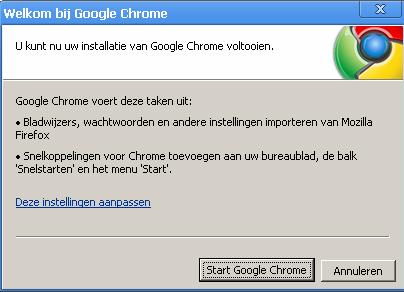 Het laatste installatiescherm van Chrome.