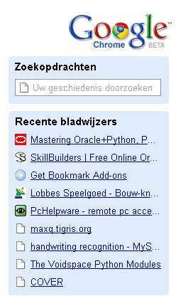 Het startscherm van de webbrowser Chrome toont de meest recente pagina's van uw andere browser