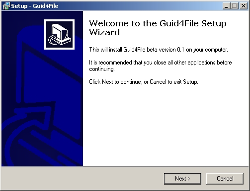 Guid4File installatie welkomsscherm.