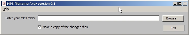 The MP3 fix startup window.