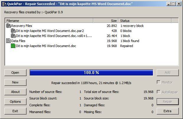 Het bestand is door Quickpar gerepareerd.