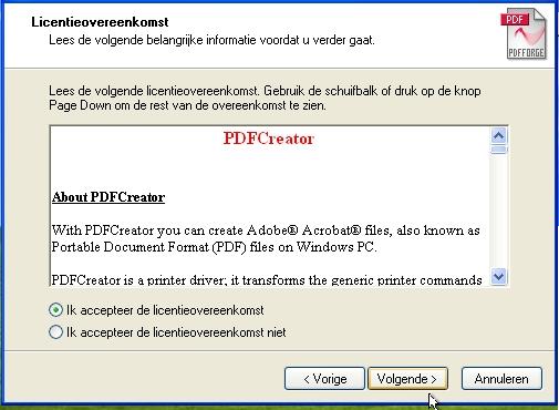 PDF Creator licentie overeenkomst.