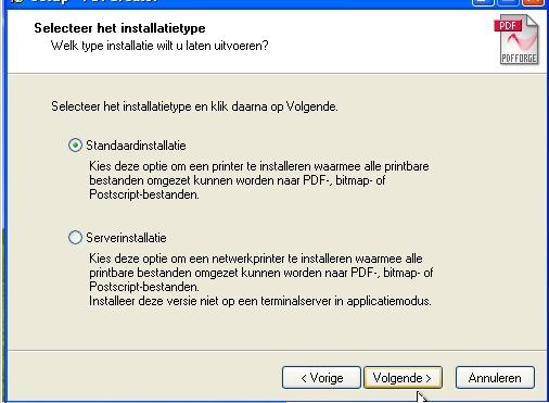 PDF Creator selecteer installatie type.