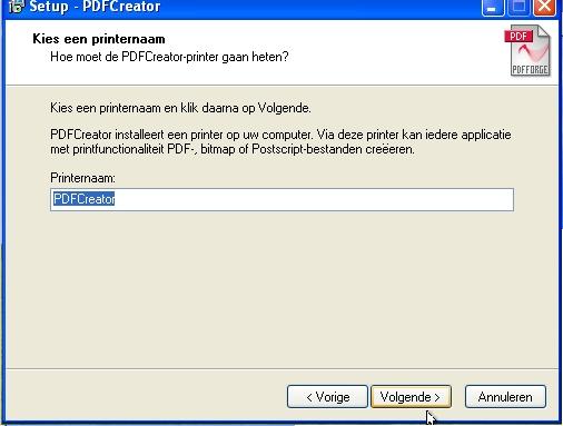 PDF Creator geef een duidelijke printernaam op.