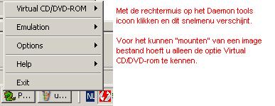 Plaatje van het Daemon tools snelmenu.